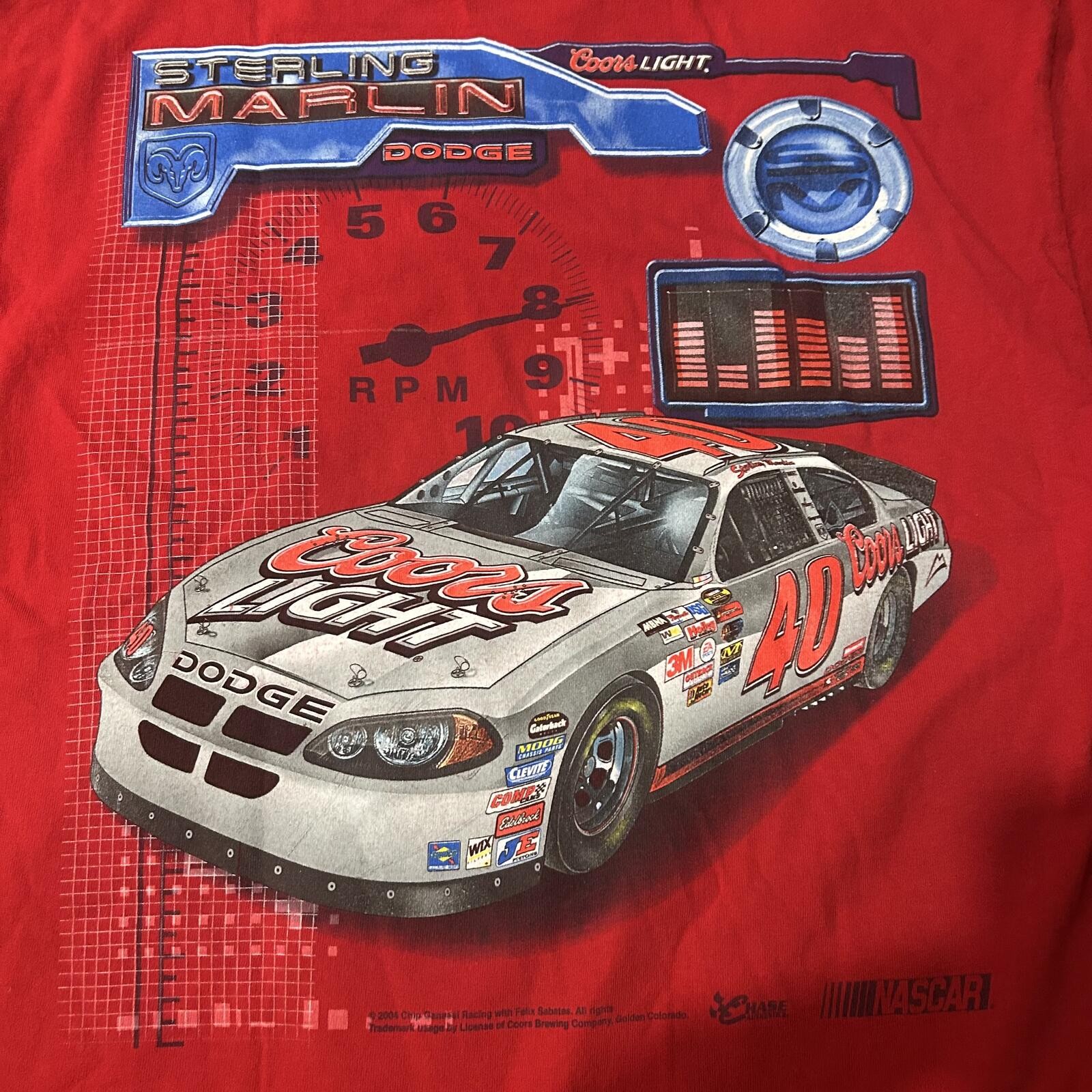 2004 NASCAR Sterling Marlin Dodge Coors Light #40 Red Graphic T-Shirt Size M gallery