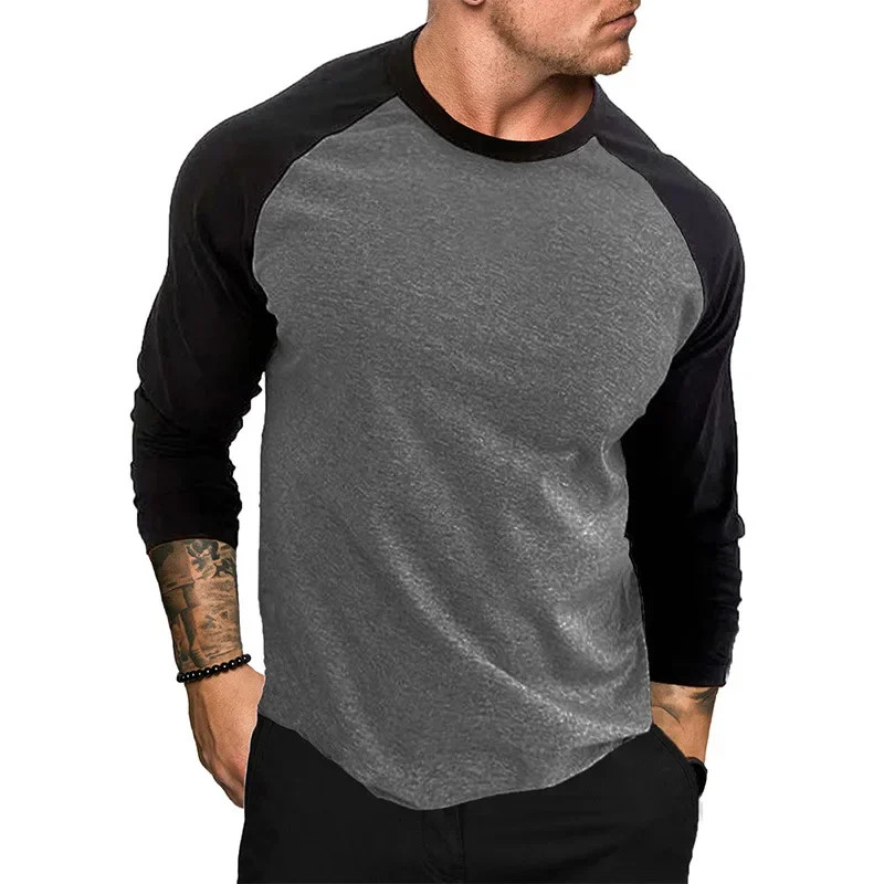 Mens Contrast Baseball Long Sleeve T Shirt Casual Top 100% POLYSTER 4 Colours UK gallery