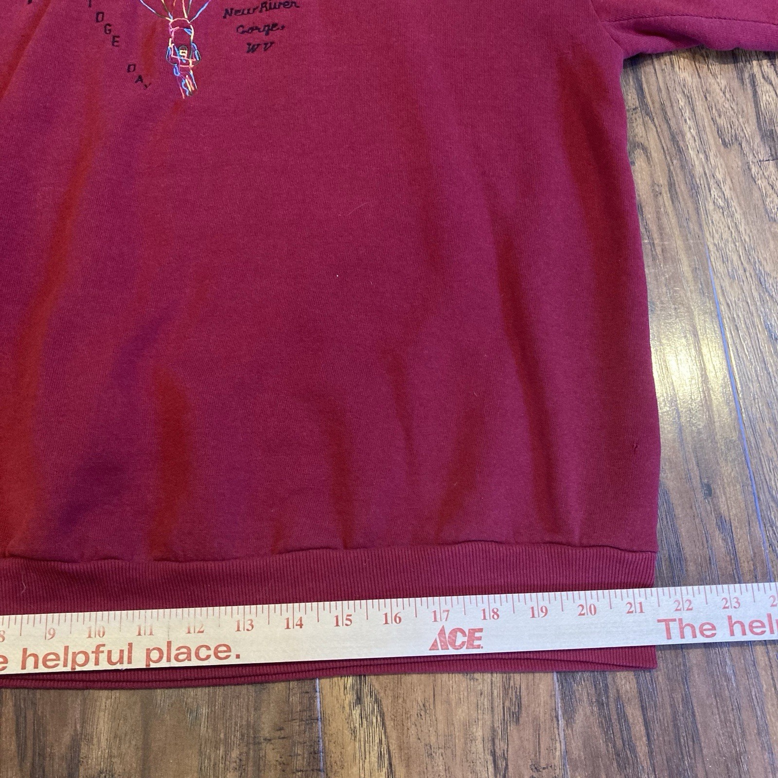 Jerzee Vintage 90’s Red Embroidered Bridge Day Oversized Graphic Crew Neck, 2 XL gallery