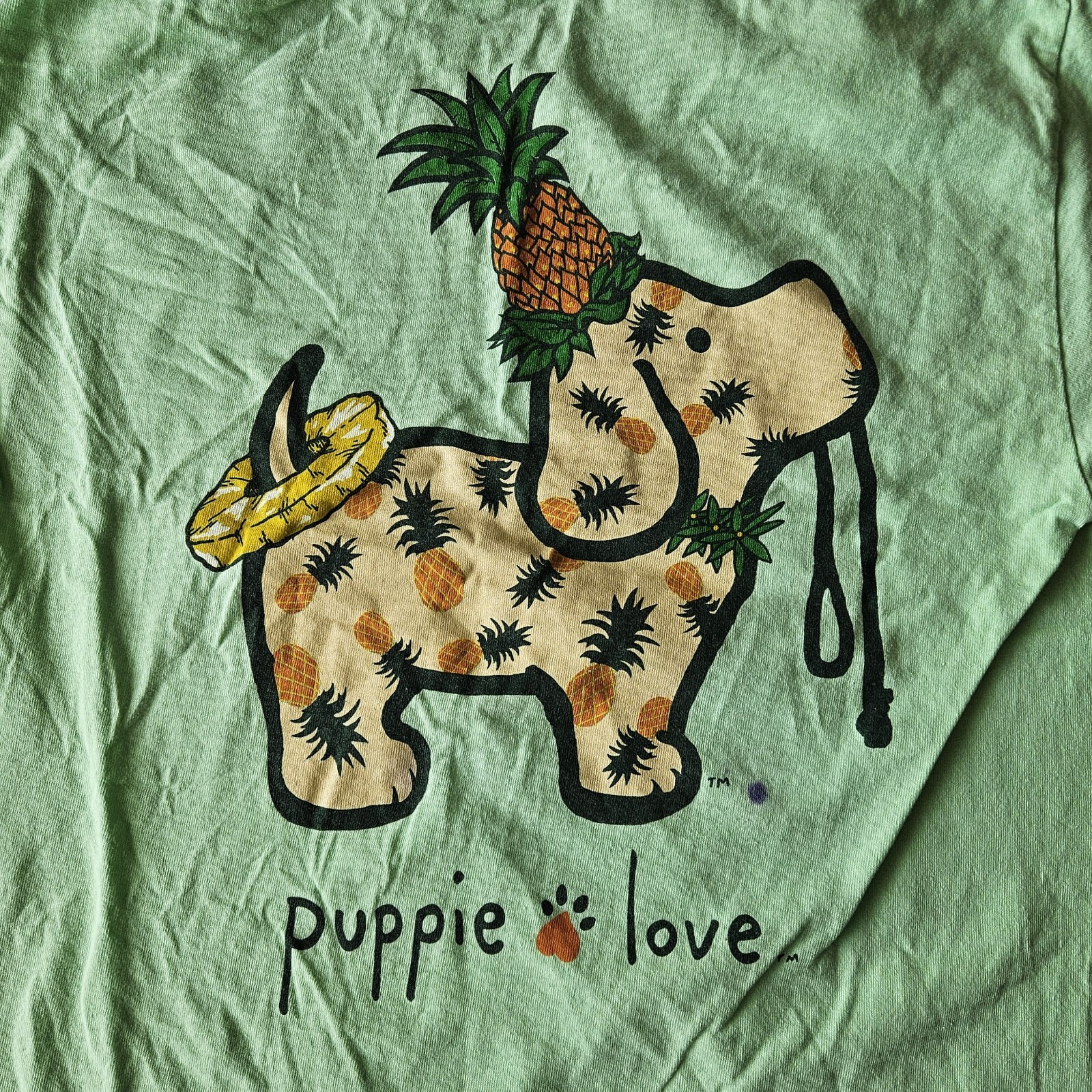 Puppie Love Save Rescue Love Pineapple Puppy T-Shirt, Green, Size Medium