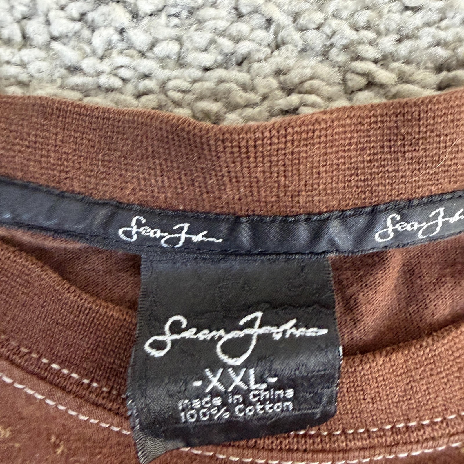 Sean John Shirt Mens 2XL Brown Heavy Duty Workwear Long Sleeve Graphic Tee Top gallery