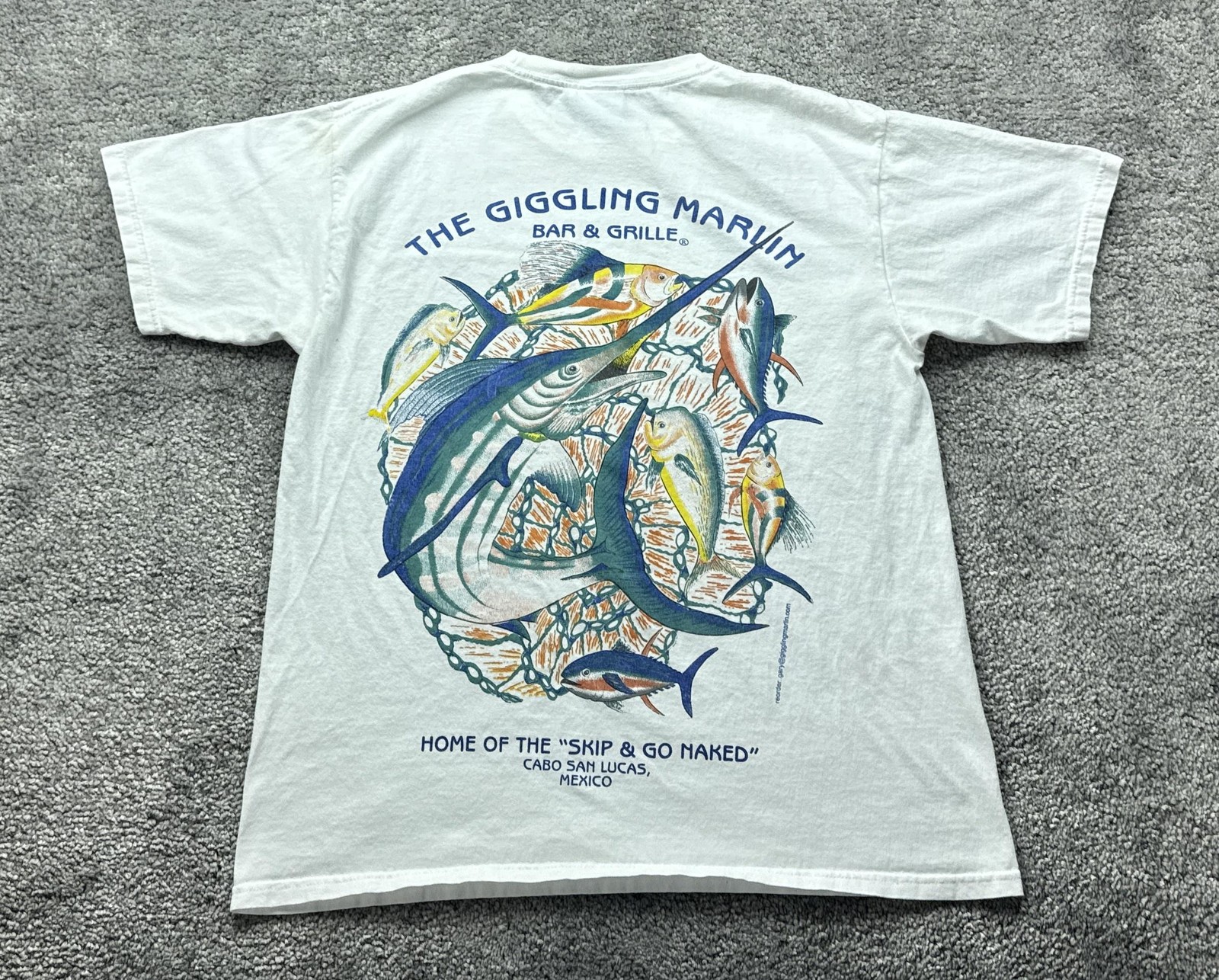 The Giggling Marlin Shirt Mens L White Marlin Fish Back Graphic Cabo Mexico