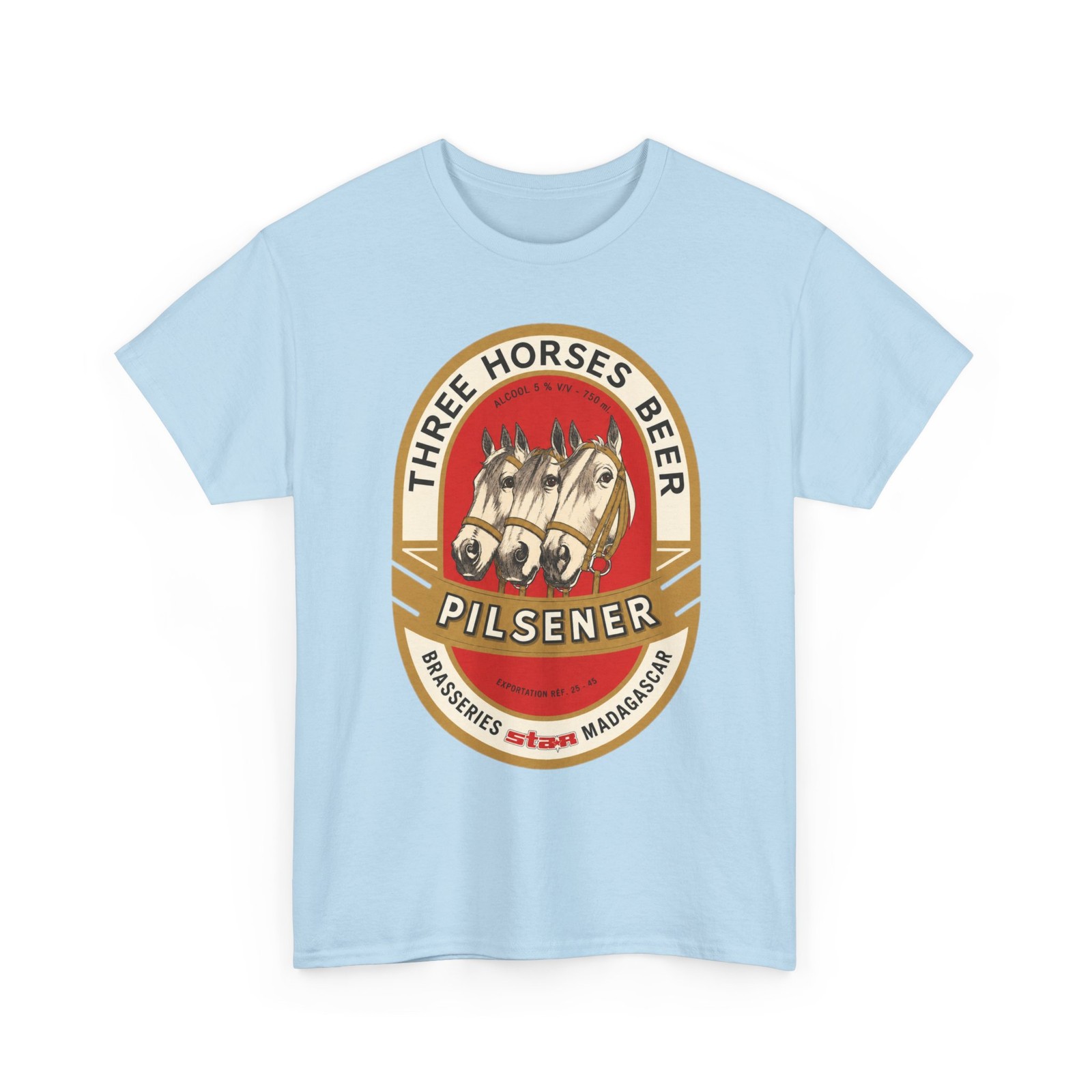 Three Horses Beer Pilsener Brasseries Star Madagascar Retro Beer Label T-Shirt gallery