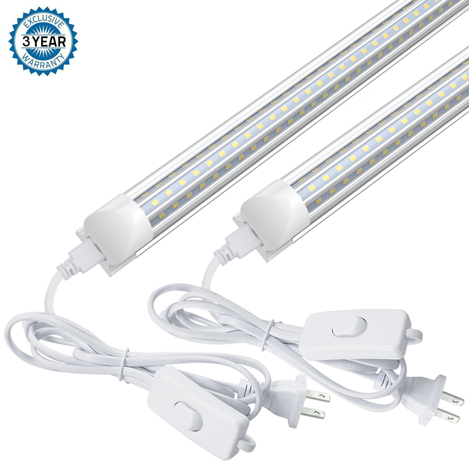 2Pack T8 2FT LED Tube Light 28W LED Shop Light Fixture 6000K with On/off US Plug
