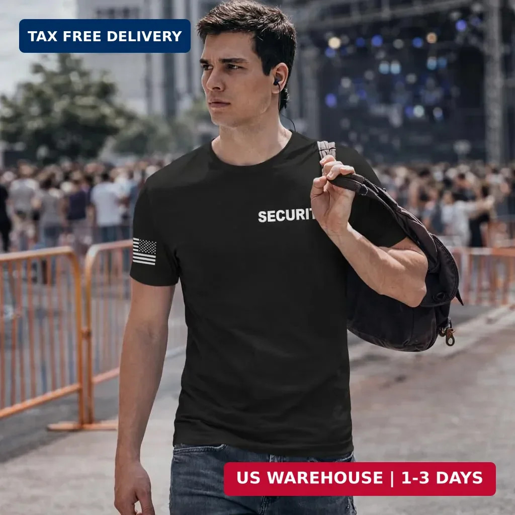 Veracco Security Guard Shirt for Men - Event Staff Uniform T-Shirt with USA Flag gallery