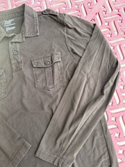 Old Navy Mens Large Medium Brown Pullover 3 Button Long Sleeve Shoulder Strap