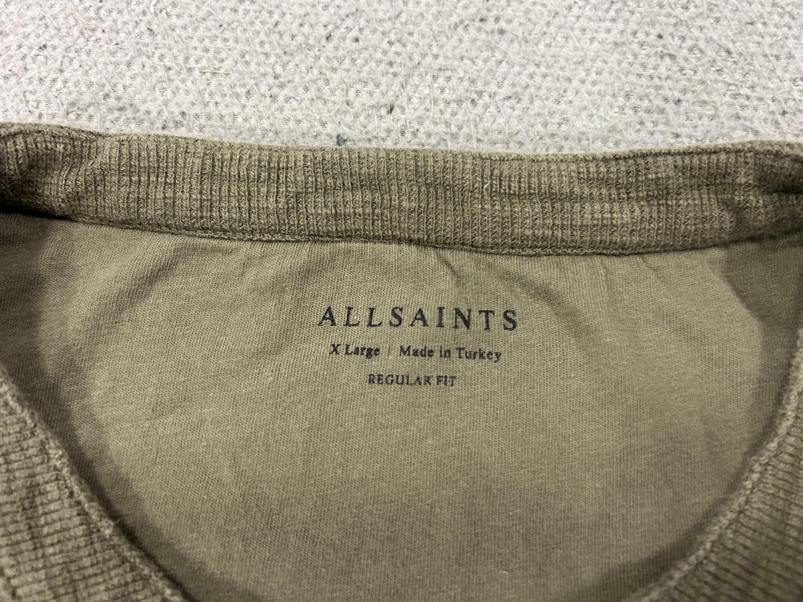 AllSaints Henley Shirt Mens XL Green Waffle Knit Long Sleeve Regular Fit gallery