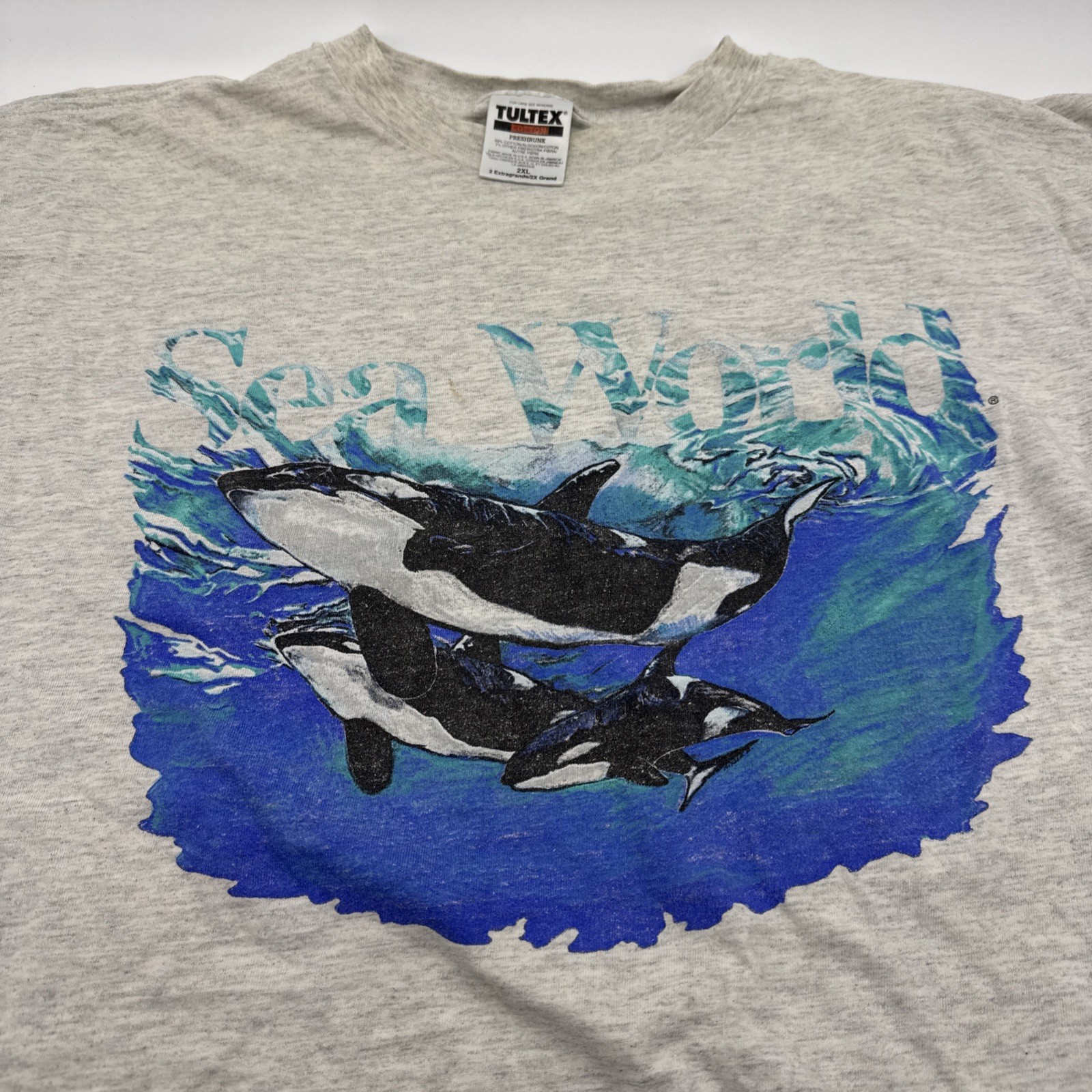 Rare Vintage 90s Sea World Animal Tee Tultex XXL Gray Shirt Promo Art Nature gallery