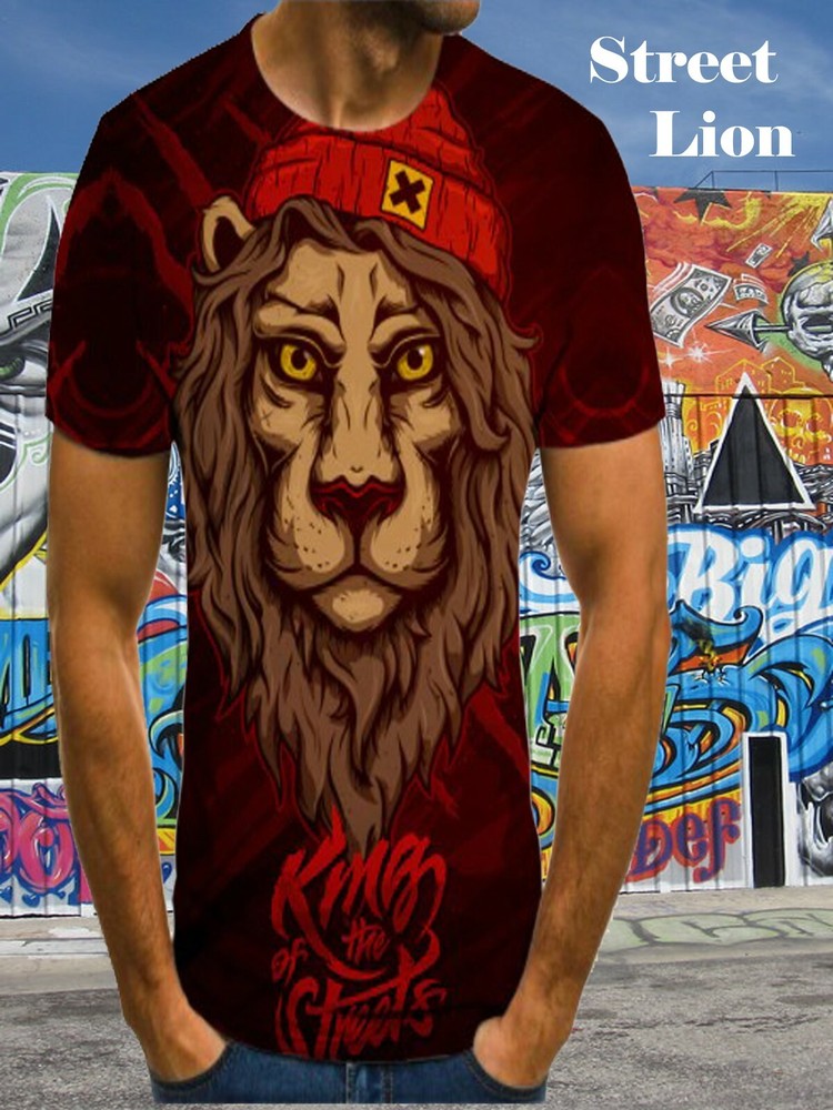 NEW! “STREET LION” SHORT SLEEVE 3D GRAPHIC T-SHIRT SZ (US M-2XL) (TAG XL – 6XL)