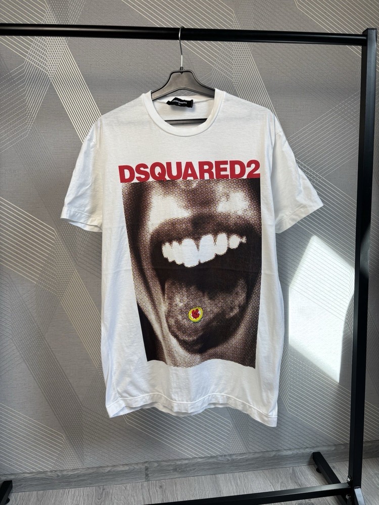 RRP 250$ DSQUARED2 Mouth Maple Leaf Sticker white man t-shirt size XL man