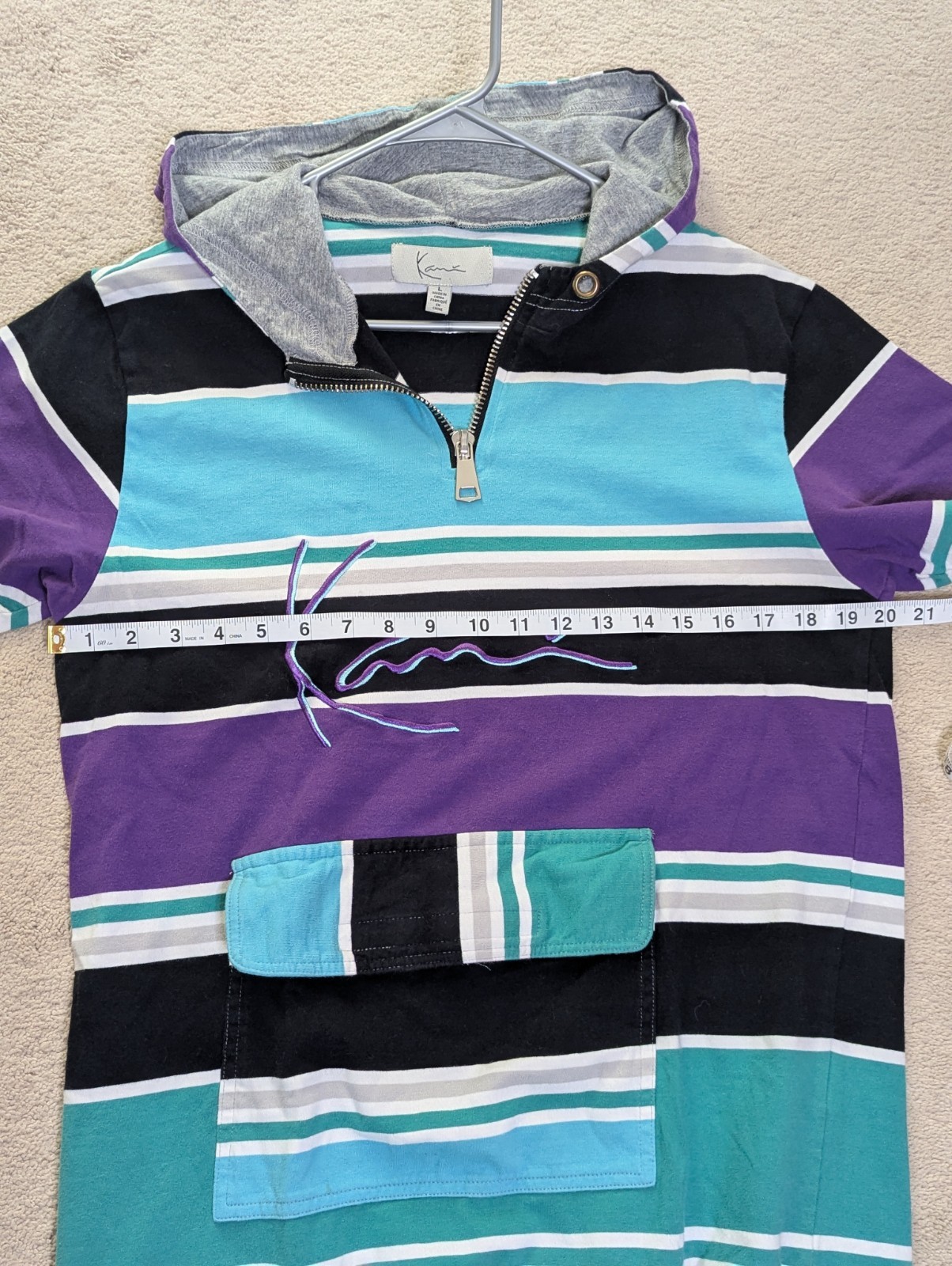 Kani size Large 80s style Surfer Stripe Kangaroo Pocket Cover Up Hooded T Shirt gallery
