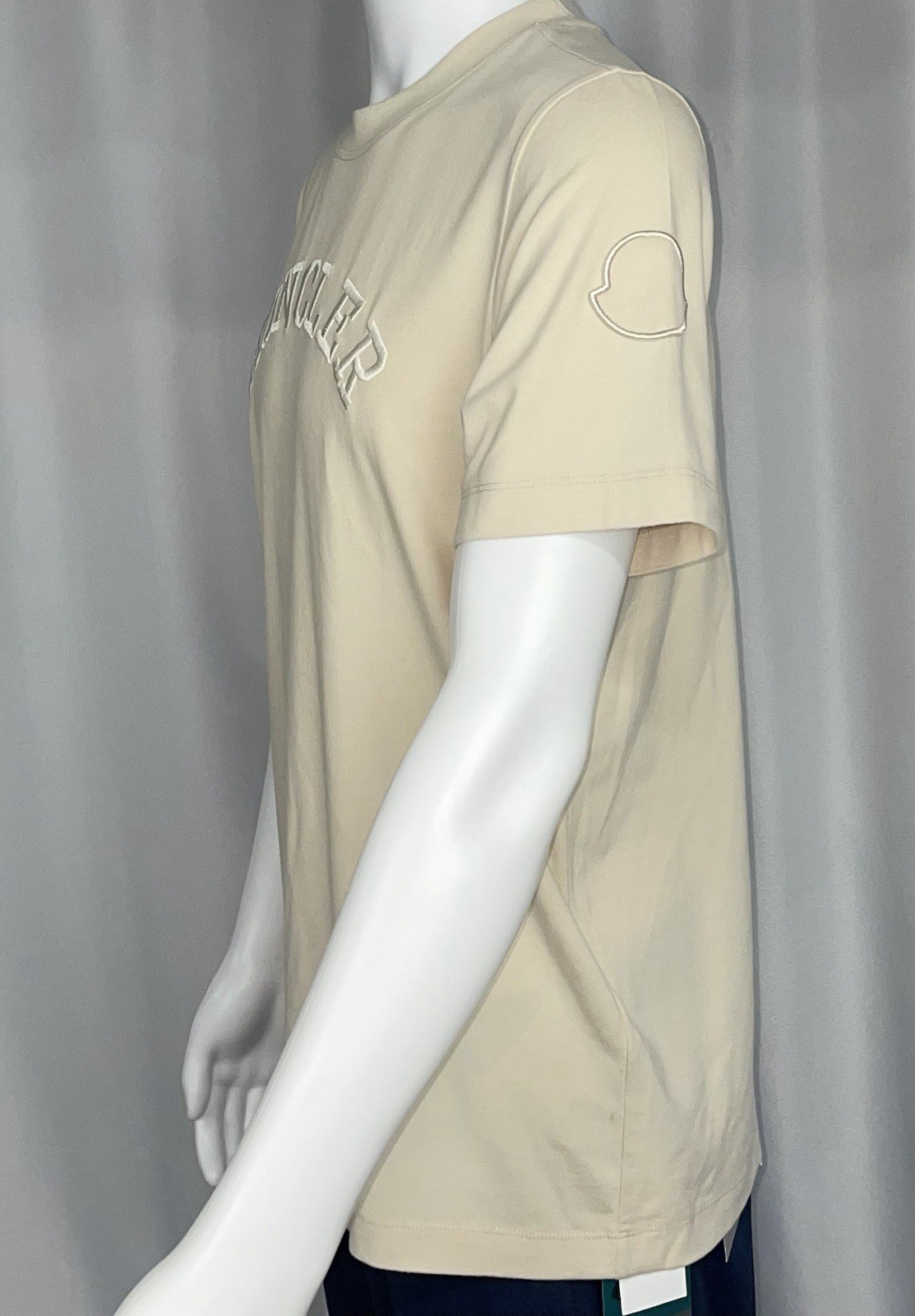 Moncler Small Men's Cream Short-Sleeve Shirt Embroidered Logo New NWT gallery