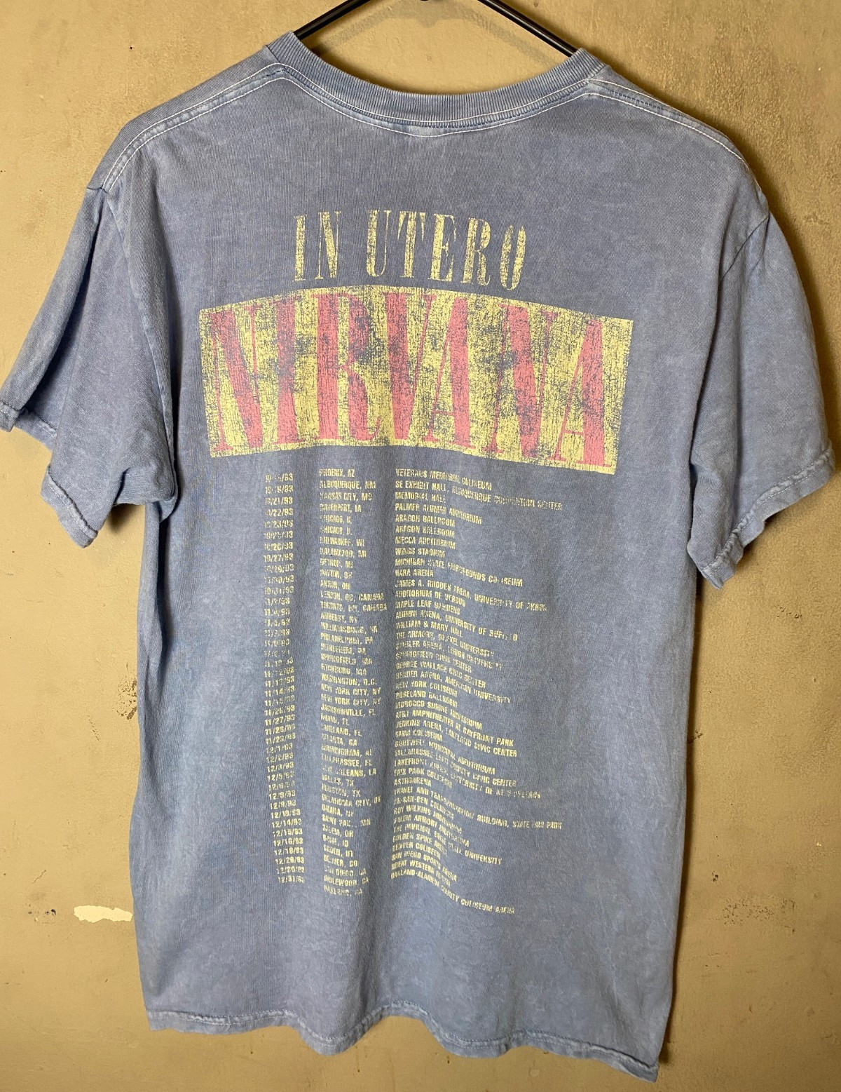 NIRVANA In Utero Live 93 Tour Dates & Art Grunge Tee Acid Wash Blue SZ M gallery