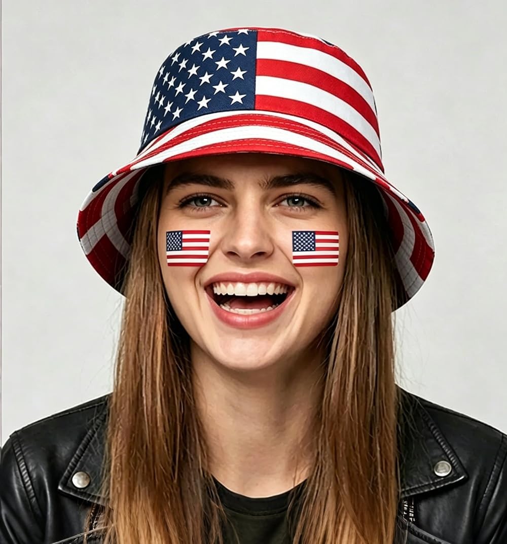 American-Flag-Bucket-Hat Reversible-Patriotic-USA-Cap Stars Stripes Outdoor F... gallery