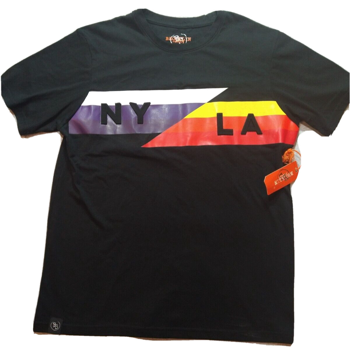 Brooklyn Standard T-Shirt L NY/LA. Stripes Raised Lettering New York Los Angeles