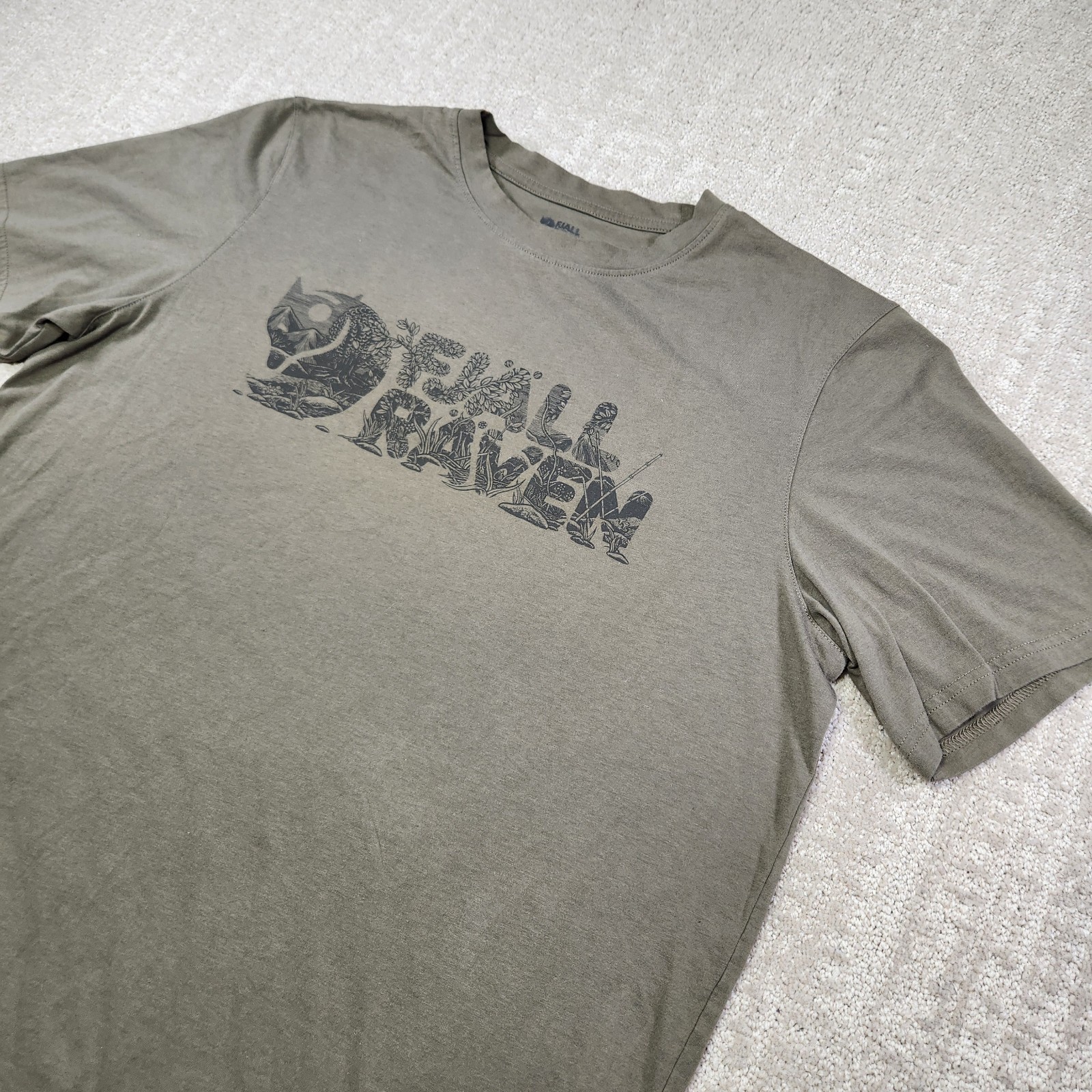 Fjallraven Shirt Men Large Green Lush Logo Tee Hiking Gorpcore Outdoor Trek