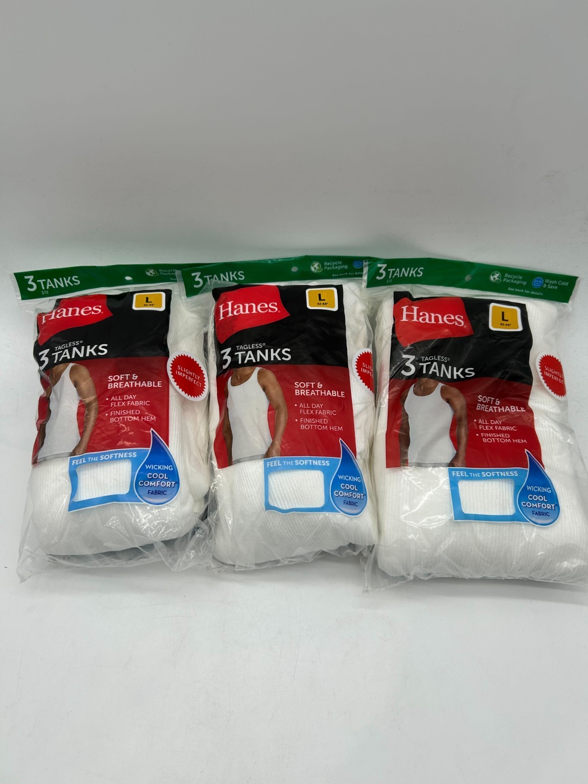 Hanes Men's Large Tagless Tank Tops – 9 Pack (3x 3-Pack) Factory Imperfect gallery