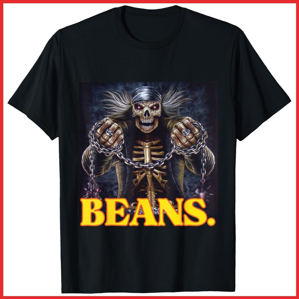 Beans Enjoyer Funny Cringe Hard Skeleton Meme Black Cotton T-Shirt S-5XL
