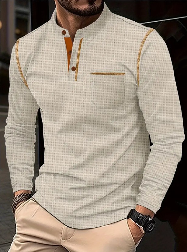 Mens Long Sleeved High-Grade T-shirts Standing Collar Formal Occasions Shirt Top gallery