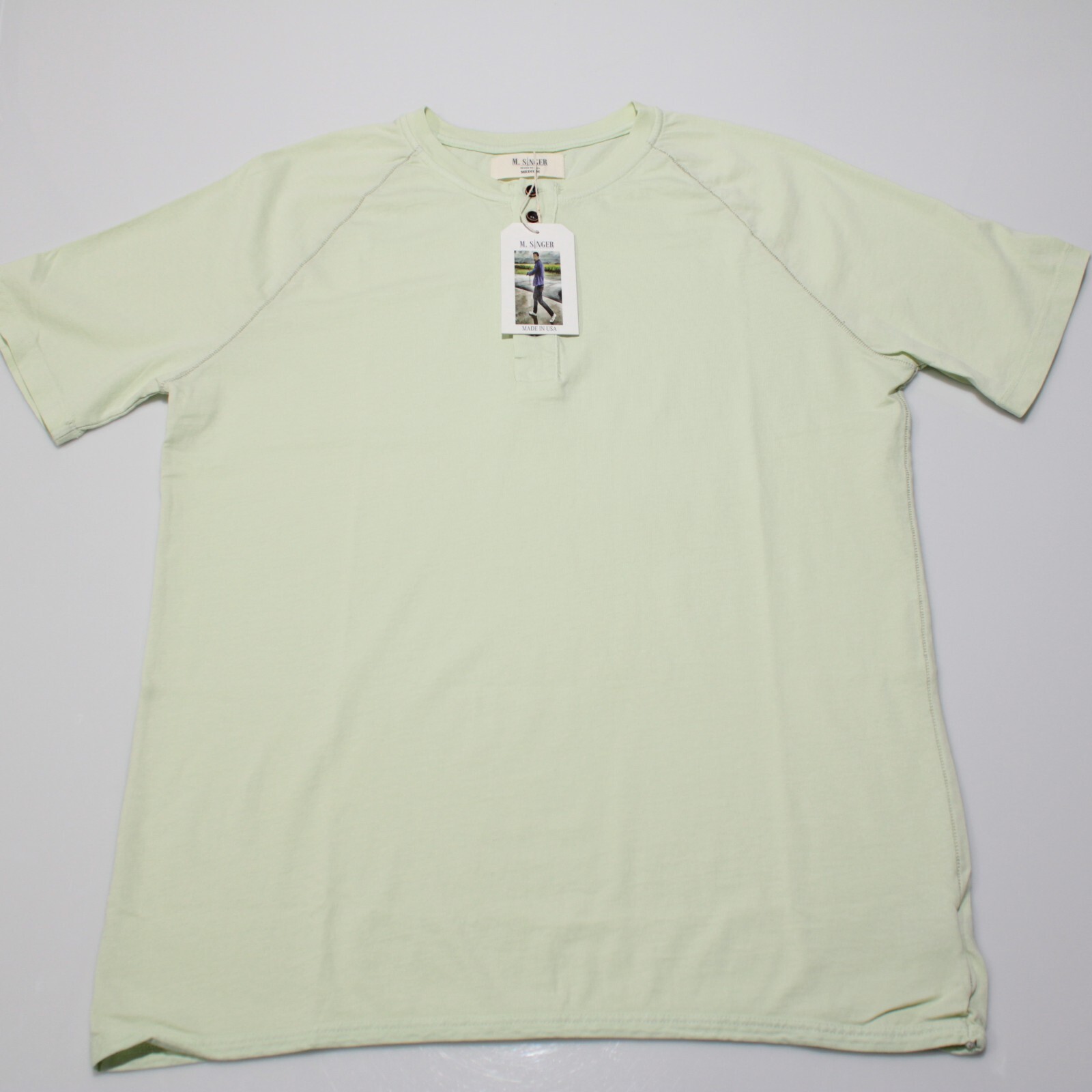M. Singer NWT Short Sleeve Henley T-Shirt Size Medium in Apple Green 100% Cotton gallery