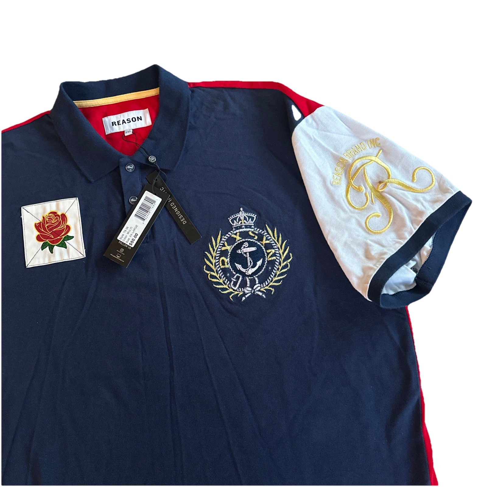 Men’s Reason Brand T-Shirt Polo Size XXL Navy Multi Color Cotton New MSRP:$50/- gallery