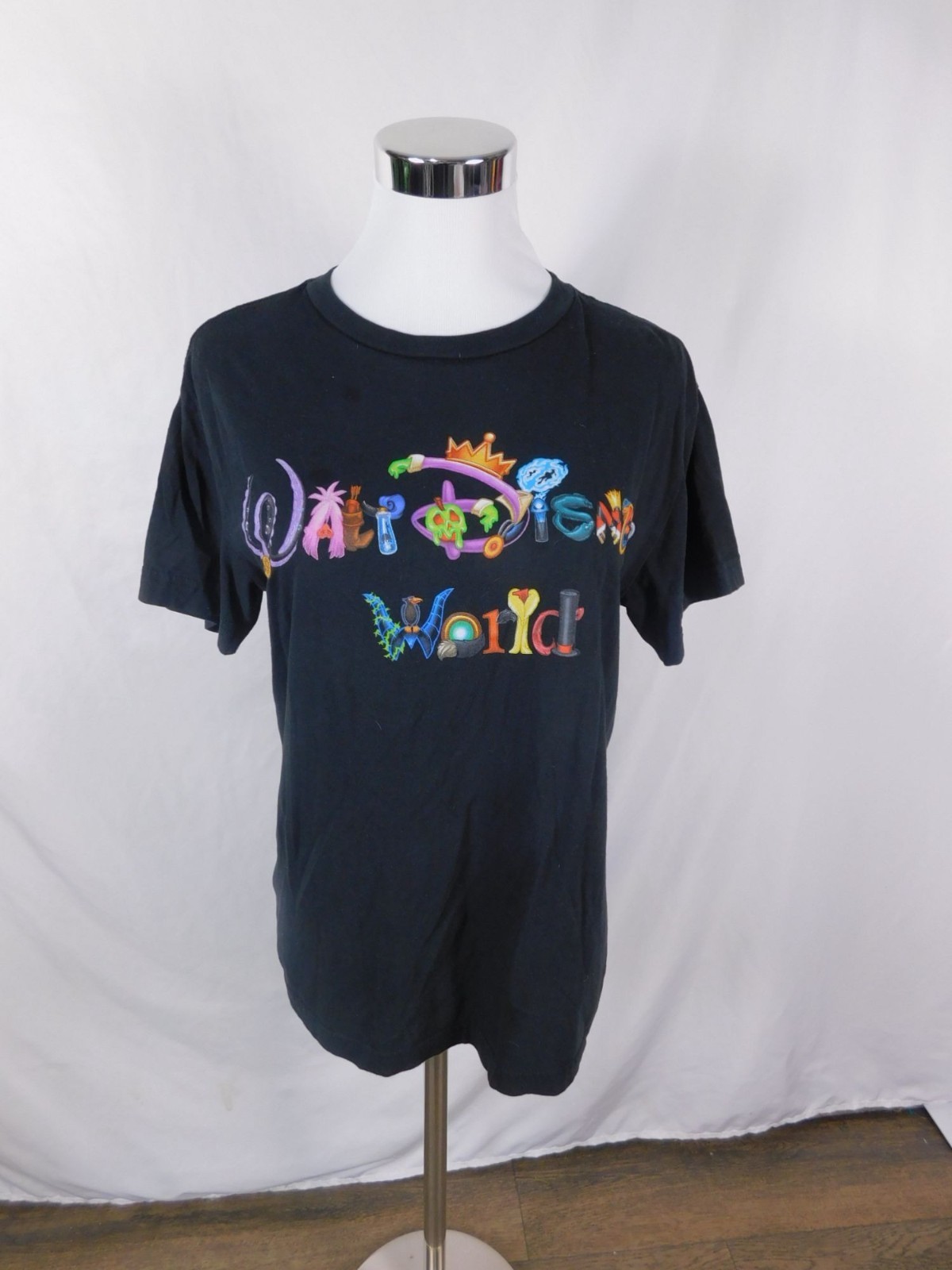 Walt Disney World Multicolor Logo Graphic T-Shirt S Black Cotton Unisex gallery