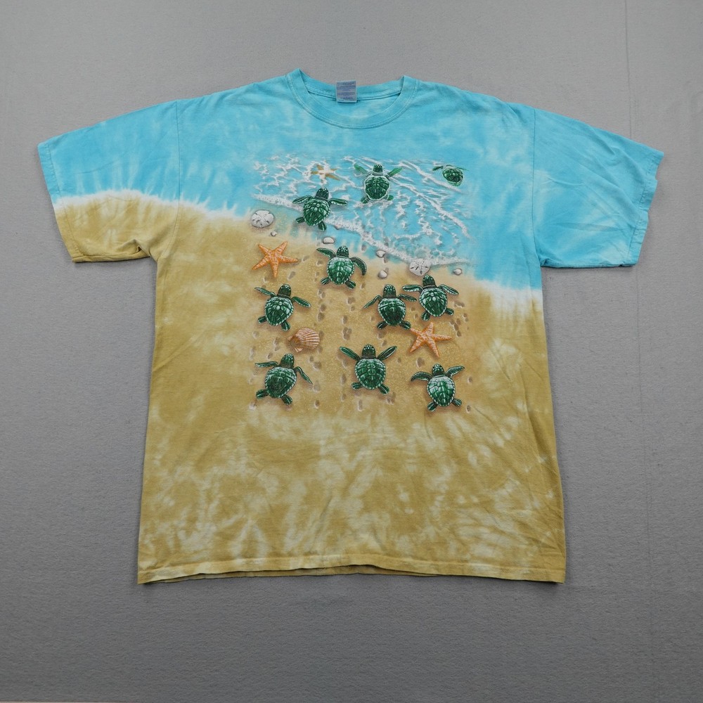 Sea Turtles Shirt Mens XL Blue Beige Tie Dye AOP All Over Print Beach Ocean Tee
