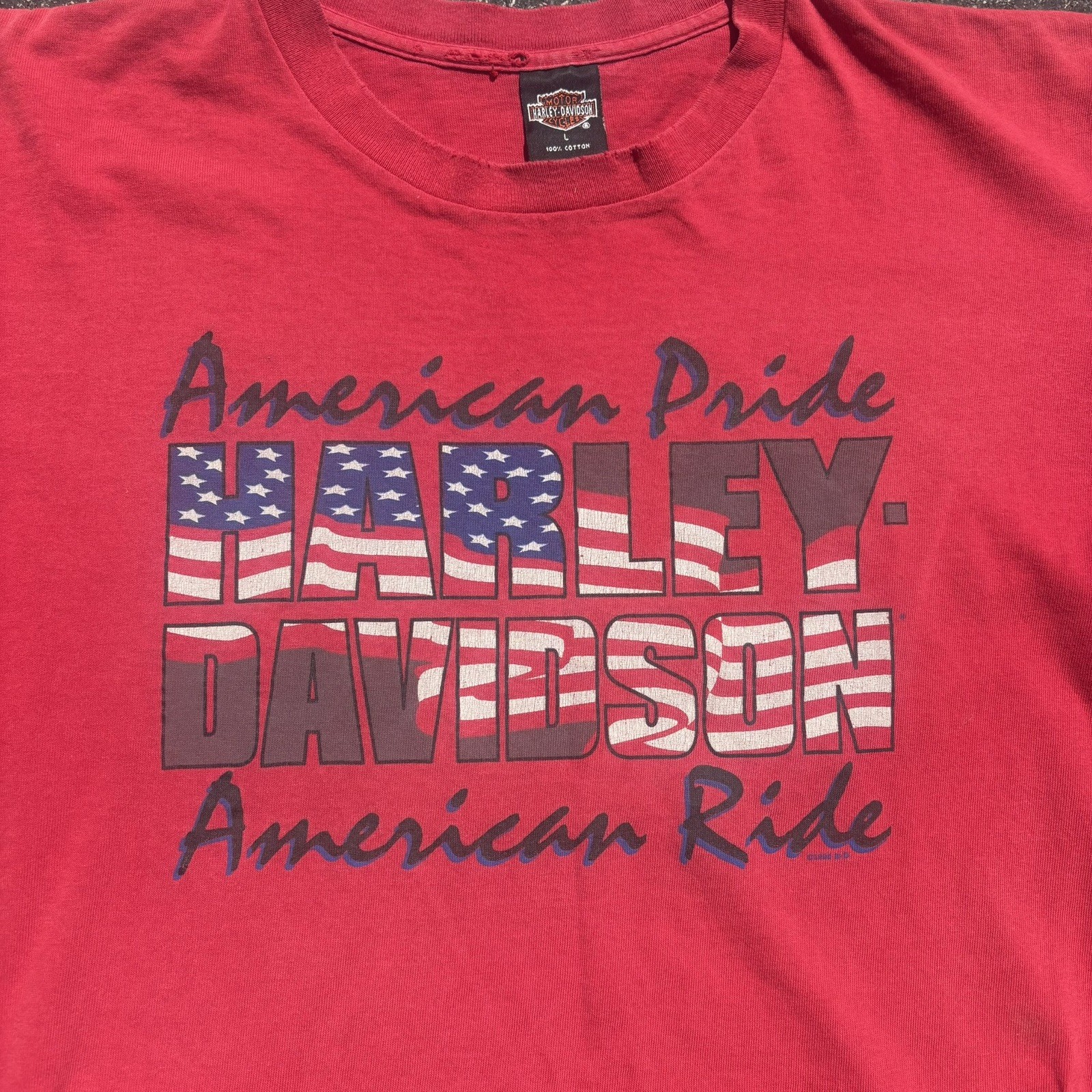 Vtg 90s Harley Davidson American Pride Size L Single Stitch Tee Rhode Island gallery