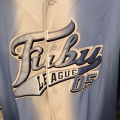 FUBU League 05 Button Front Jersey Shirt Embroidered Logo Blue White XXXL