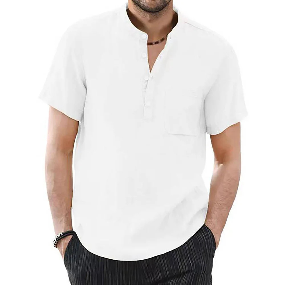 Men's Short Sleeve T-shirt Cotton and Linen Casual Men T-shirts Solid Color gallery