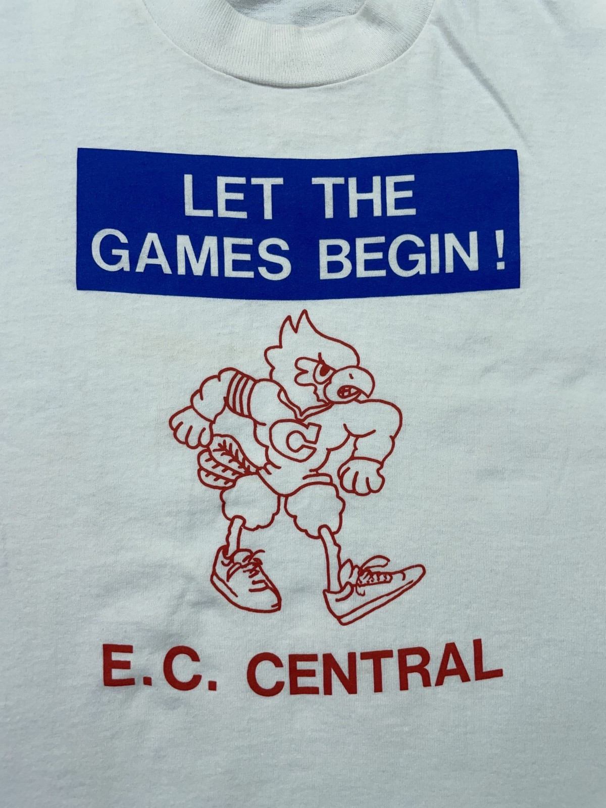 VINTAGE 1989 Track and Field Shirt Men's Large White E.C. Central - Made in USA gallery