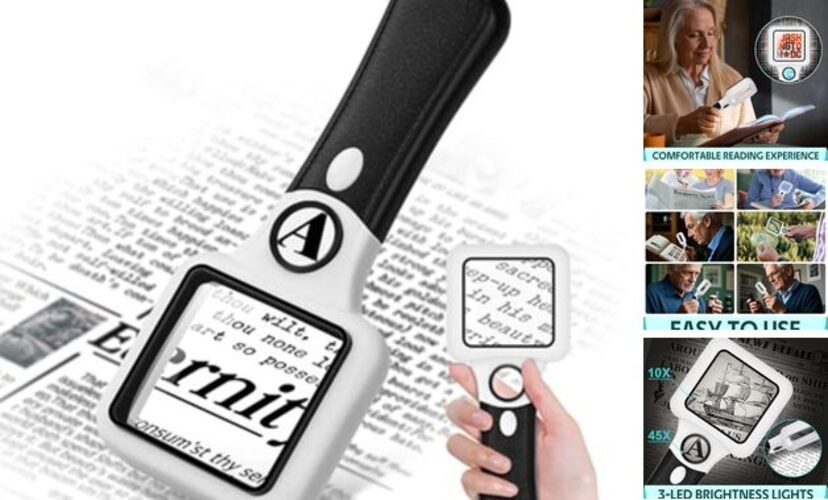 Compact Magnifying Glass with Lights,45X0X 1 1 Pack Black Handle&white Frame