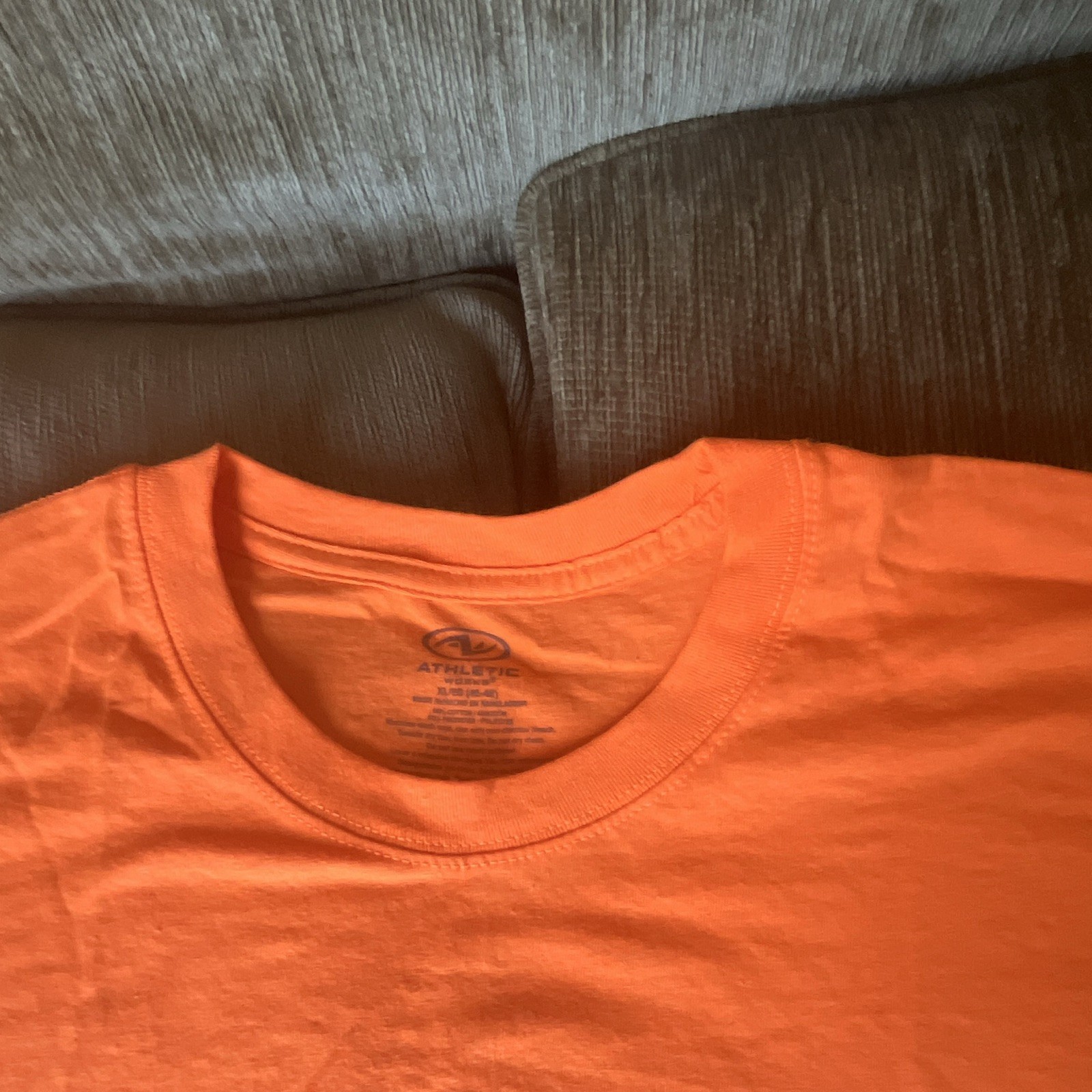 Athletic Works Men's XL Orange Solid Crew Neck Short Sleeve Cotton Tagless Tee gallery