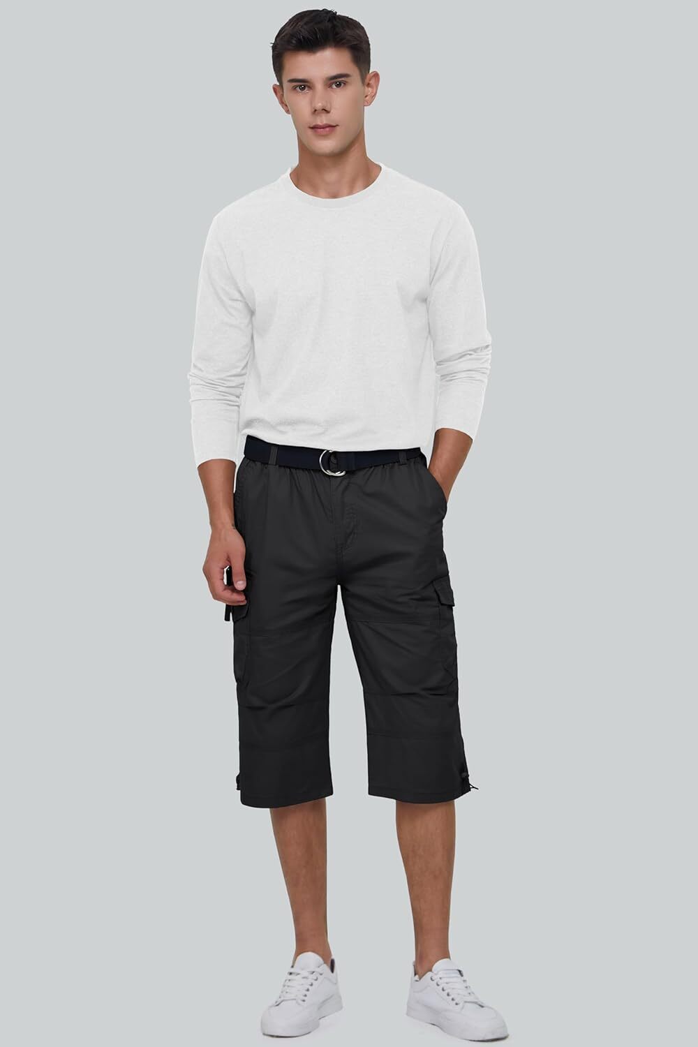 MAGCOMSEN Men's Below Knee Long Shorts Cotton Work 3/4 Cargo Capris 40, Black gallery
