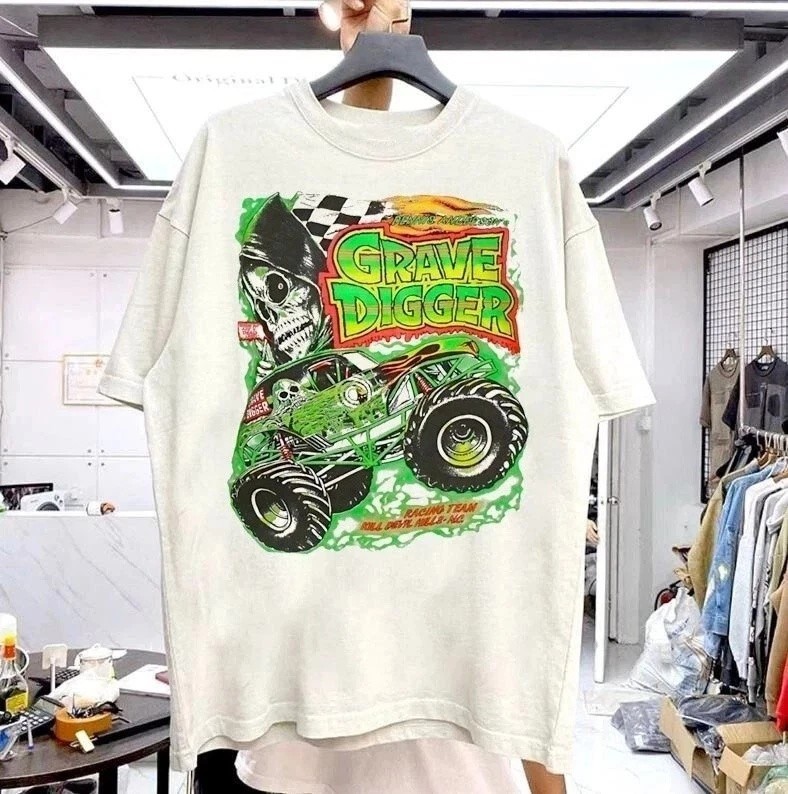 Grave Digger Monster Truck Gift For Fan White T Shirt Full Size KK2571
