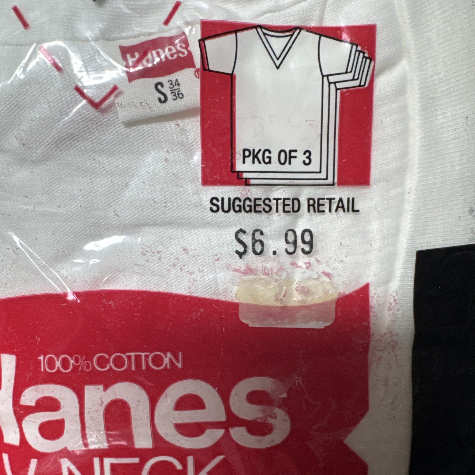 2- NOS 1979 HANES "Deep V" Cotton Men's V-Neck T-Shirt 3 Pack Size Small S 34/36 gallery