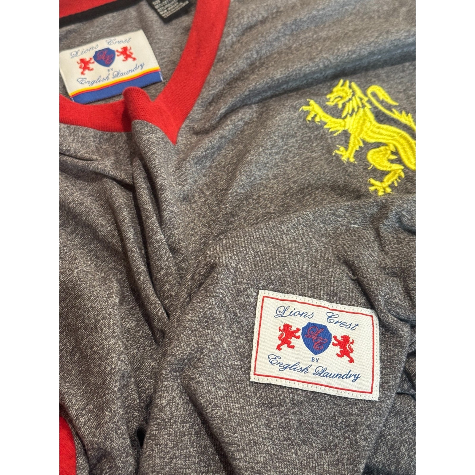 Lions Crest English Laundry V-Neck T-Shirt Mens 3XL Heather Gray Red Blue gallery