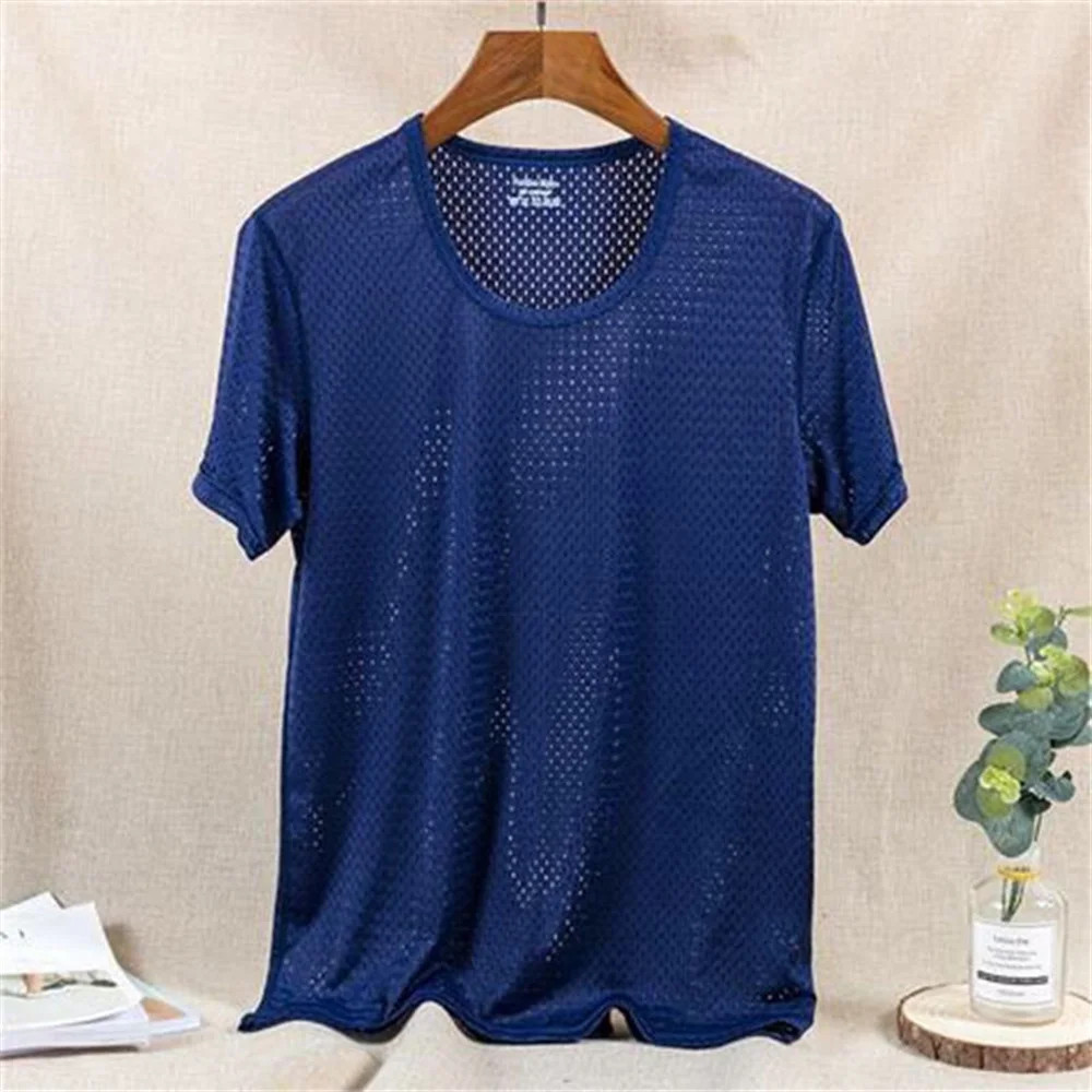 Summer Mens Casual Ice Silk T-shirt Men's Thin Short-sleeved Sports T-shirt Bott gallery