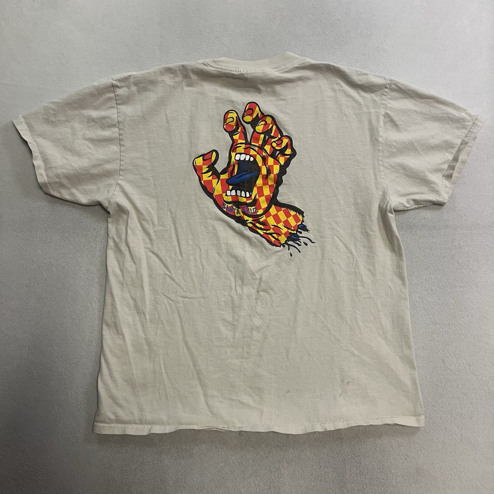 VTG Santa Cruz Skateboards Shirt Men’s Large Beige Screaming Hand Plaid Logo gallery
