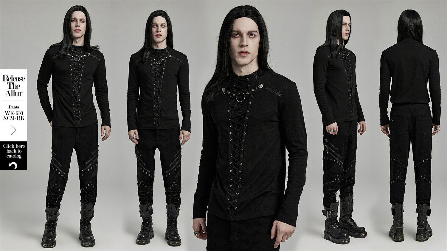 PUNK RAVE Black Cyberpunk Gothic Punk Mesh Splicing Long Sleeve T-Shirt Men Top gallery