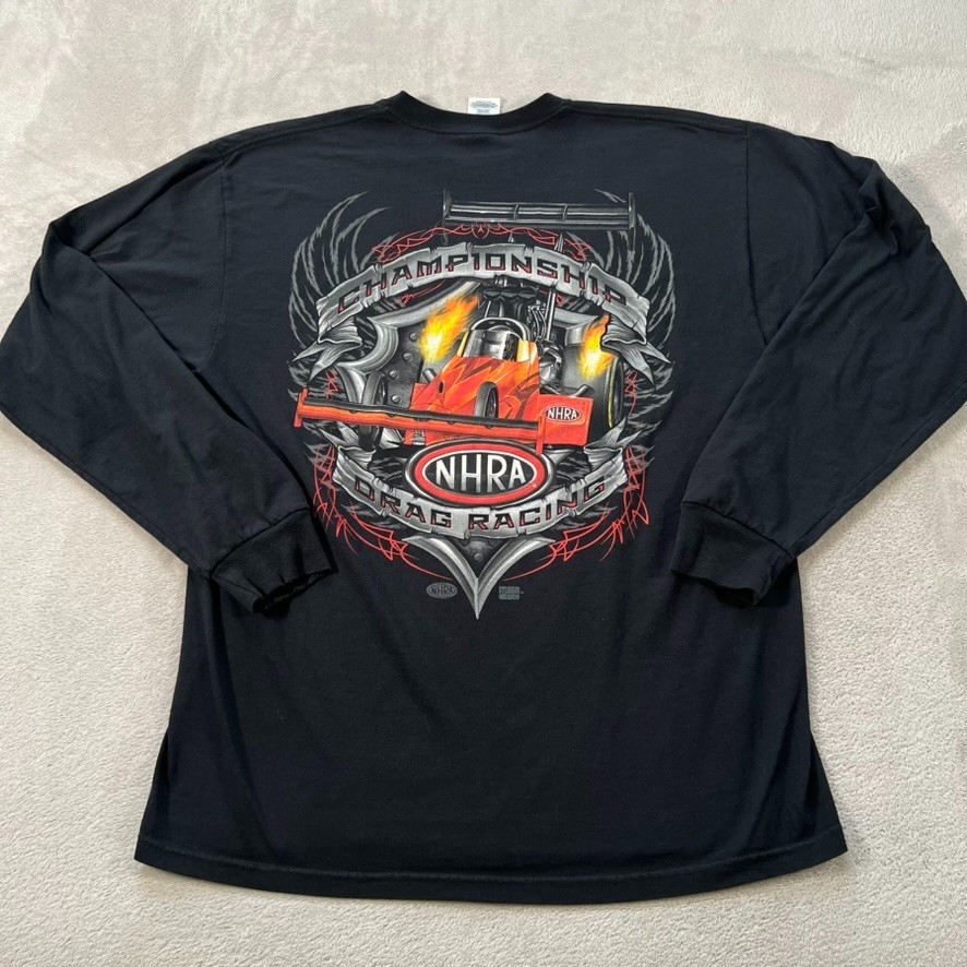 Vintage NHRA Drag Racing T-Shirt Men's Size XL Black Long Sleeve Grunge Punk Y2K gallery