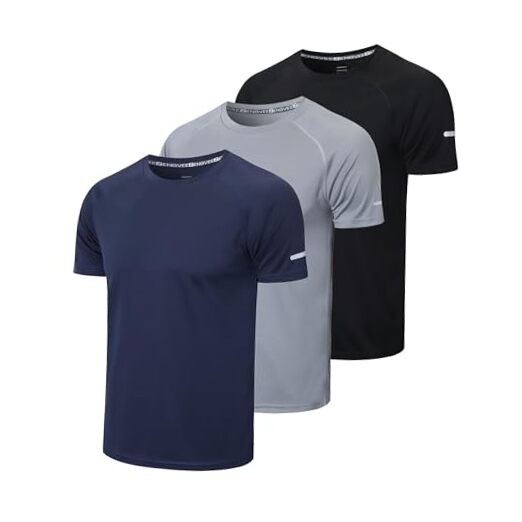 Men’s 1/3 Pack Workout Shirts Quick Dry Moisture Large 0520 Black Gray Navy