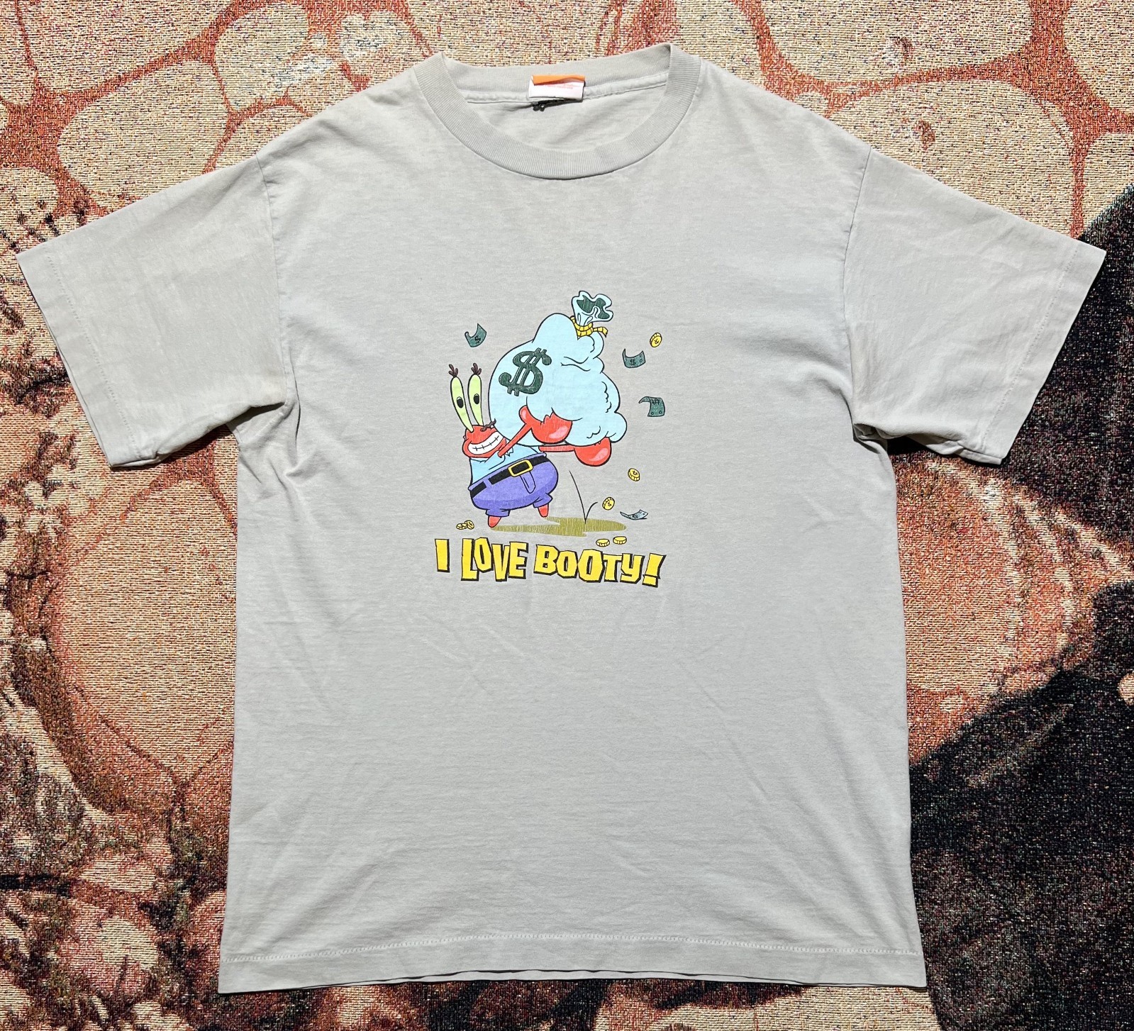 VINTAGE Y2K Nickelodeon Spongebob SquarePants Mr. Krabby Booty Tee Grey Large