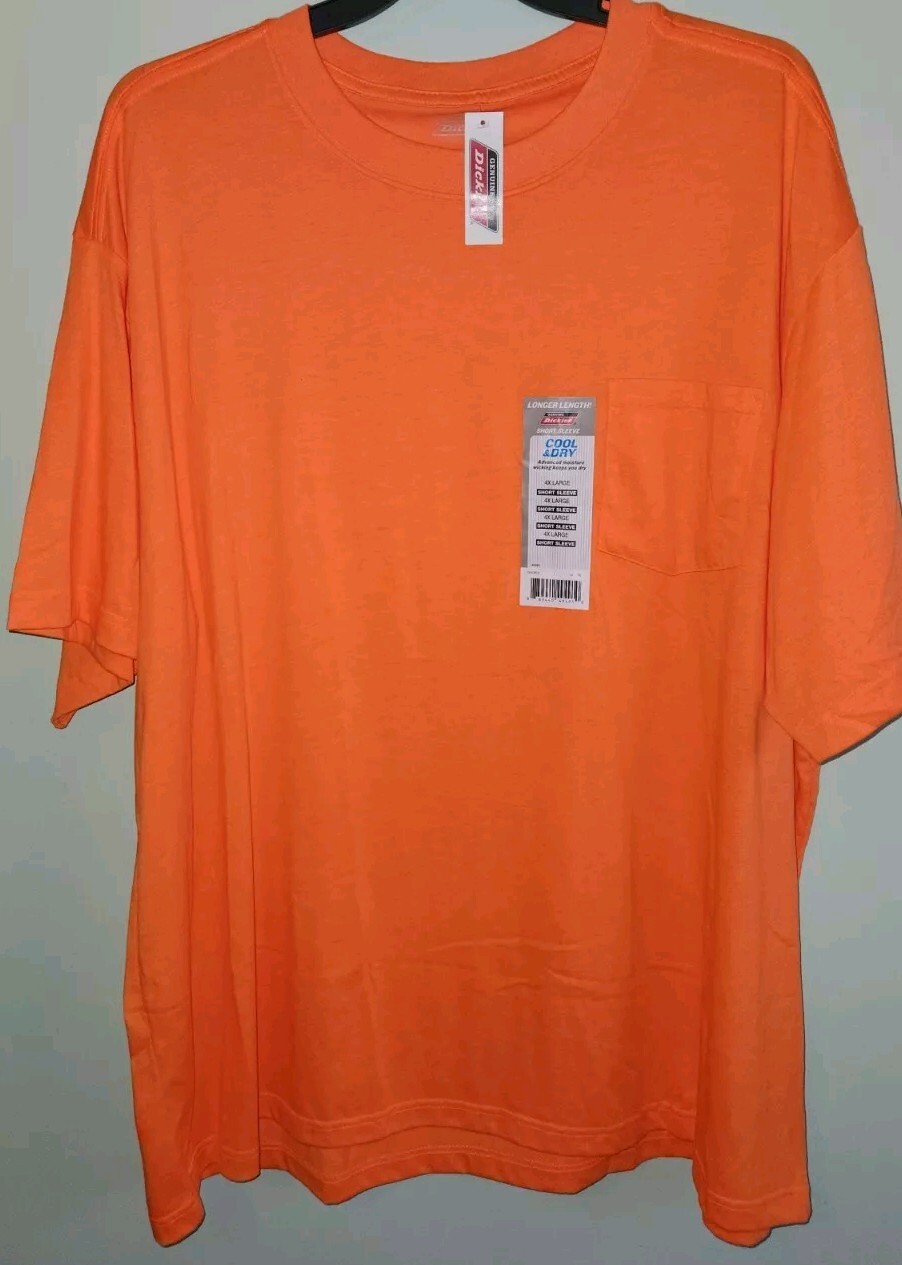 Genuine Dickies Men’s 4XL Longer Length Pocket Tee ORANGE High Viz T-Shirt 21421