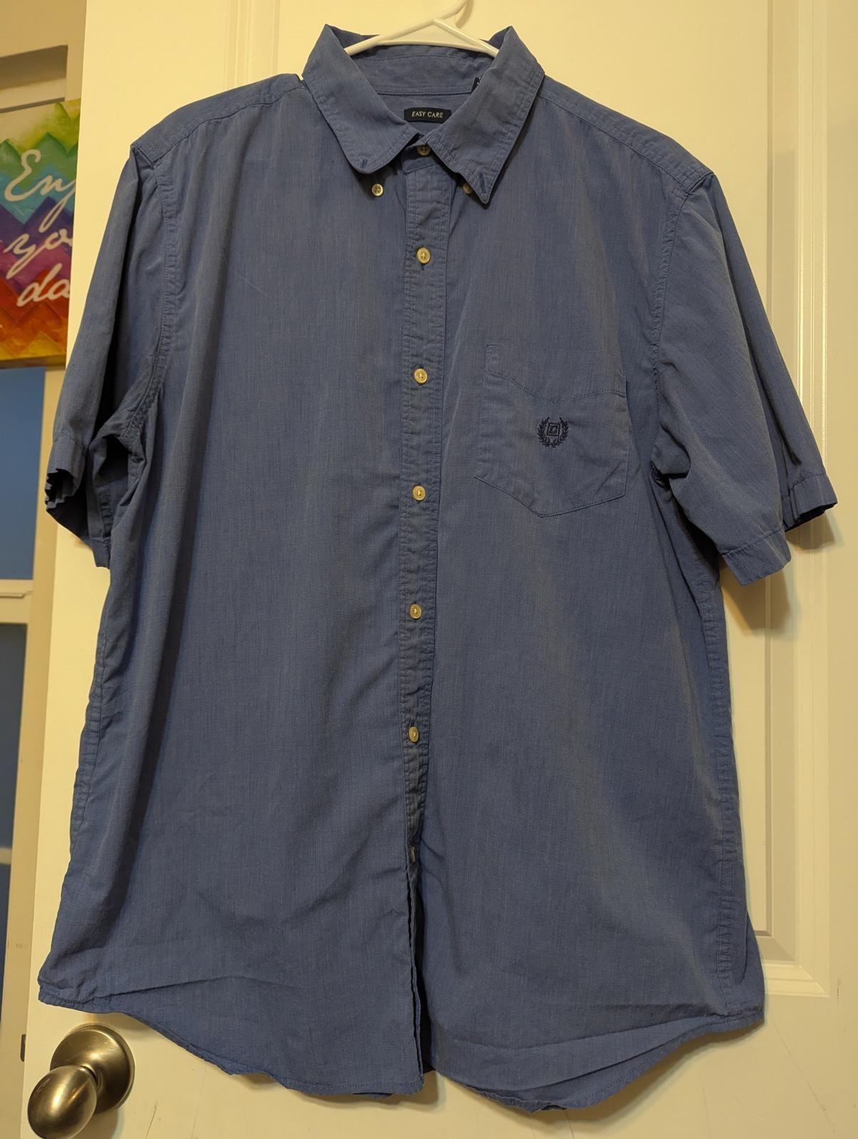Chaps Easy Care Short Sleeve button down Shirt - Blue - Large Ralph lauren gallery