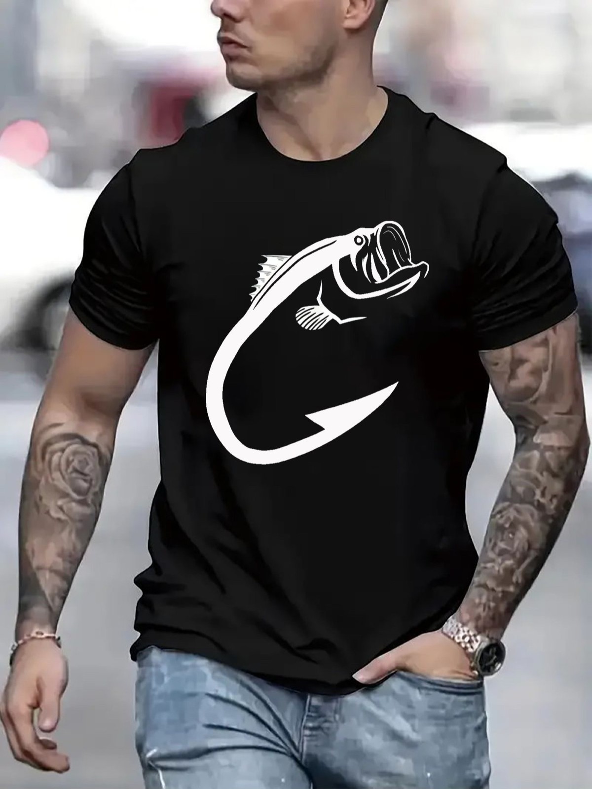 Fishing Hook Bass Graphic T-Shirt Funny Fisherman Angler Tee Gift for Men gallery