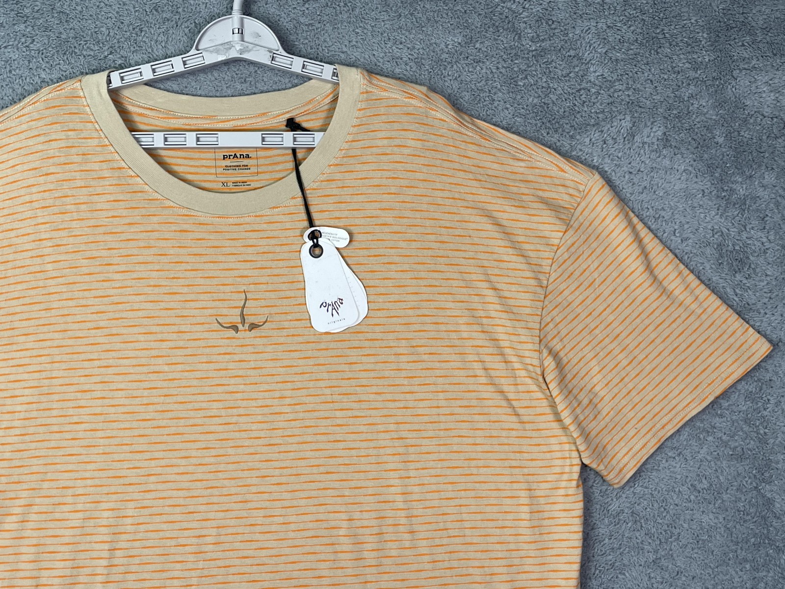 PrAna Shirt Mens XL Orange Cliffside Striped Regenerative Cotton Tee Tagless NEW gallery