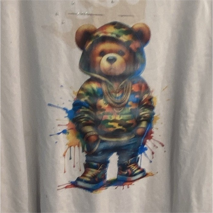 Men White Bear Graphic Print T-Shirt Crew Neck Short Sleeve Regular Size L