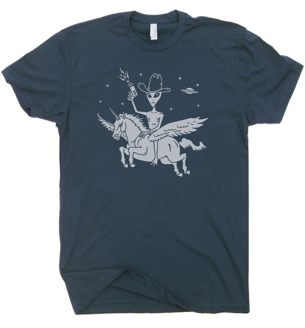 Alien Riding Unicorn T Shirt Funny Cool Ufo Tee Area 51 Weird Graphic Cryptid gallery