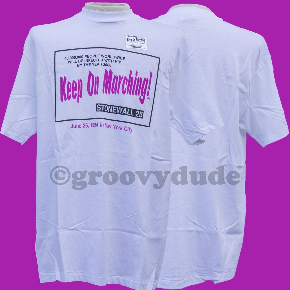1994 Stonewall 25 Keep On Marching! Gay LGBTQ HIV T-Shirt Hanes Beefy-T Large